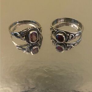 Vintage Elegant Silver and Red Gemstone Rings